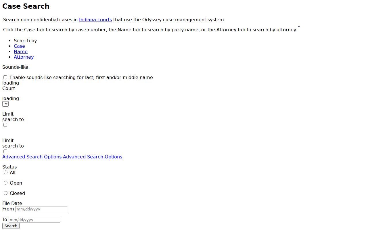 Fountain County warrant check through MyCase search controls